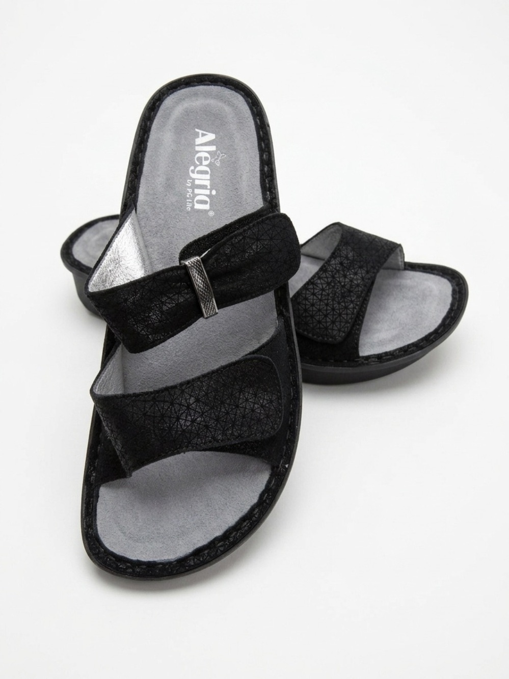 Alegria Karmen Black Geometric Leather Sandals Orthopedic Comfort Size 9.5 or 40